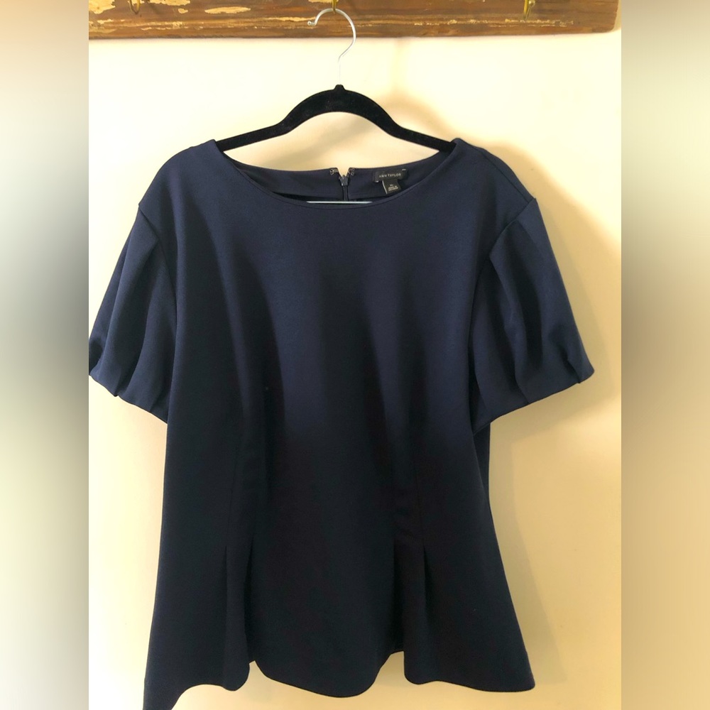 Navy Blue Ann Taylor Peplum Top (Polyester)